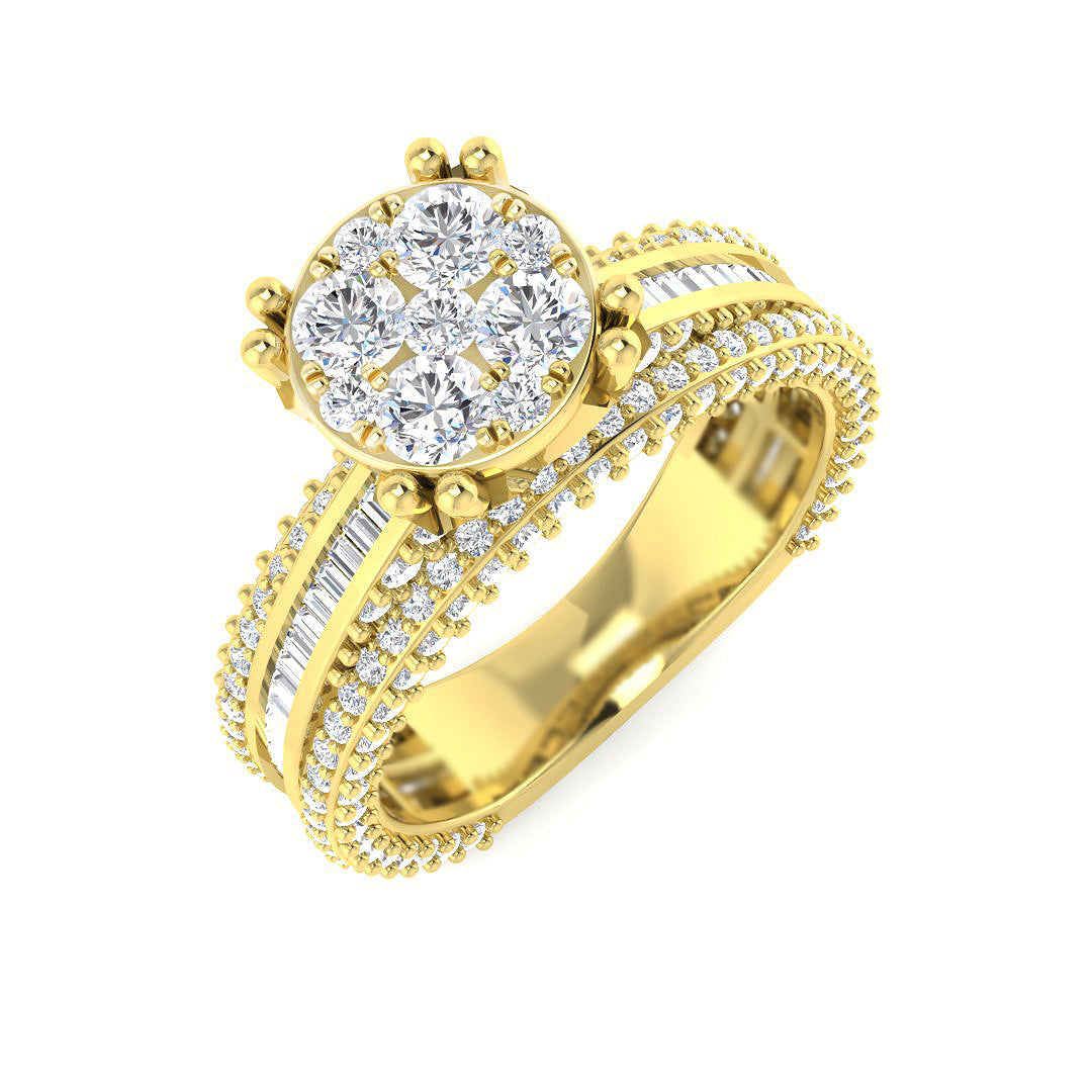 2.25ct Round Cluster Diamond Ring in 10K/14K gold and platinum with certified lab-grown or natural diamonds