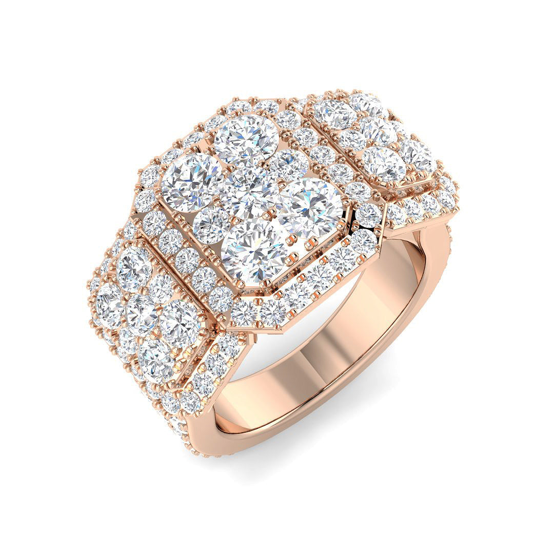 3.5ct Round Halo Cluster Diamond Ring in 10K/14K gold and platinum with certified lab-grown or natural diamonds