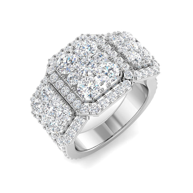 3.5ct Round Halo Cluster Diamond Ring | 10K & 14K Gold, Platinum