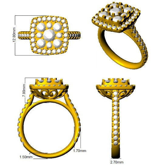 Diamond Square Cluster Ring in 10K/14K gold and platinum with certified lab-grown or natural diamonds