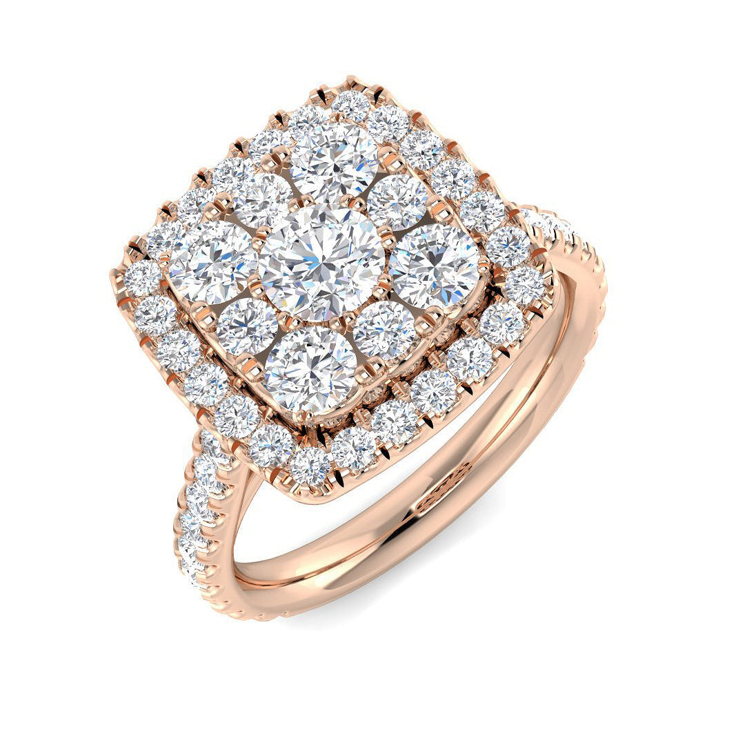 Diamond Square Cluster Ring in 10K/14K gold and platinum with certified lab-grown or natural diamonds