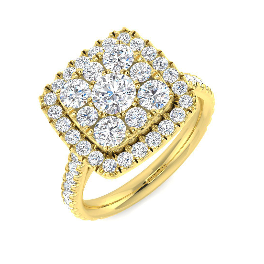 Diamond Square Cluster Ring in 10K/14K gold and platinum with certified lab-grown or natural diamonds