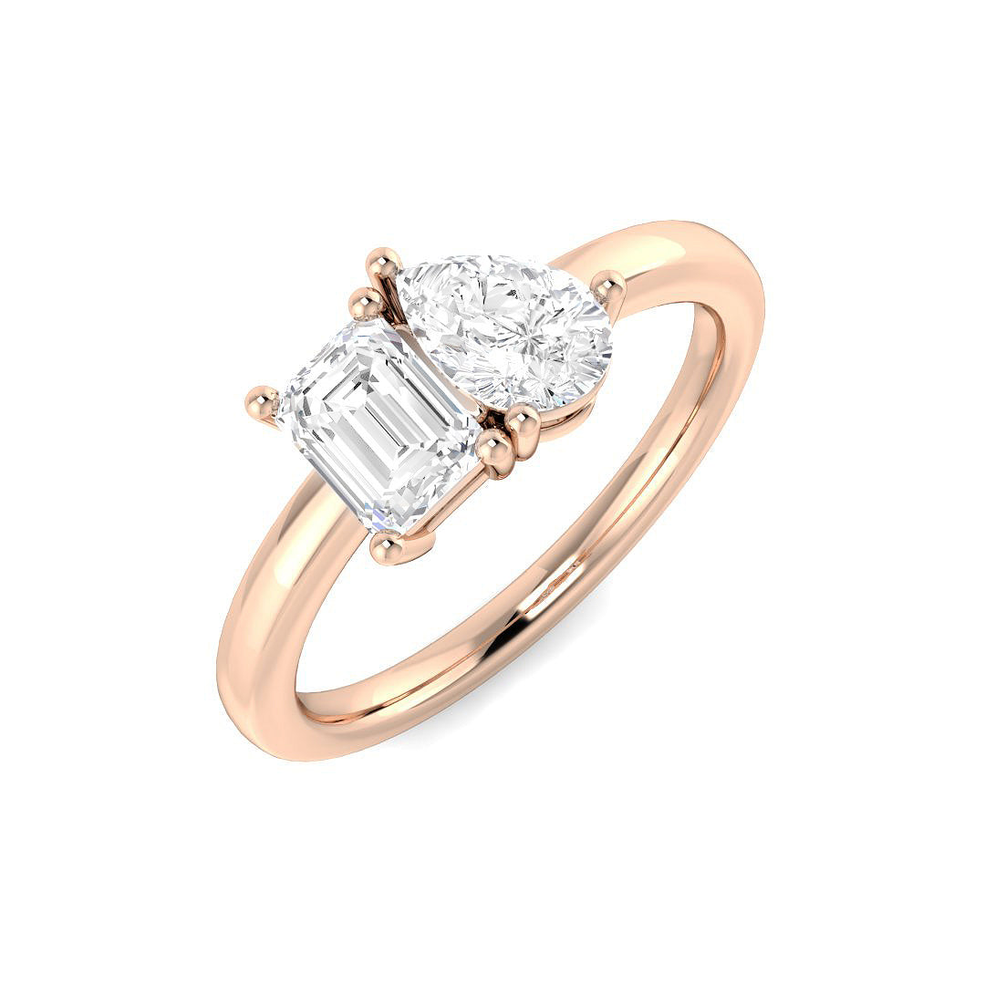 Pear & Emerald Diamond 2-Stone Ring in 10K/14K gold and platinum with certified lab-grown or natural diamonds