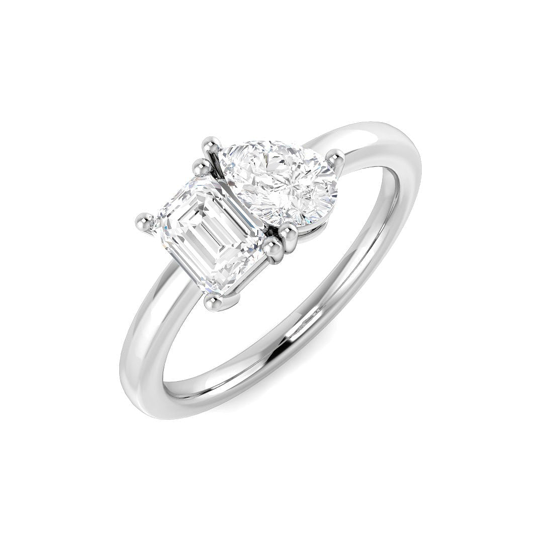 Pear & Emerald Diamond 2-Stone Ring in 10K/14K gold and platinum with certified lab-grown or natural diamonds