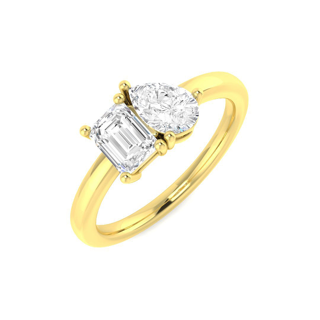 Pear & Emerald Diamond 2-Stone Ring in 10K/14K gold and platinum with certified lab-grown or natural diamonds