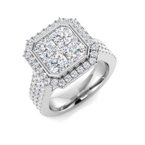 2.75ct Round Cluster Halo Diamond Ring in 10K/14K gold and platinum with certified lab-grown or natural diamonds