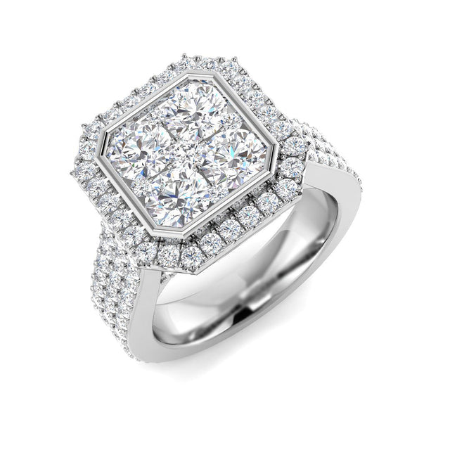 2.75ct Round Cluster Halo Diamond Ring | 10K & 14K Gold, Platinum