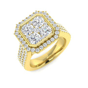 2.75ct Round Cluster Halo Diamond Ring in 10K/14K gold and platinum with certified lab-grown or natural diamonds