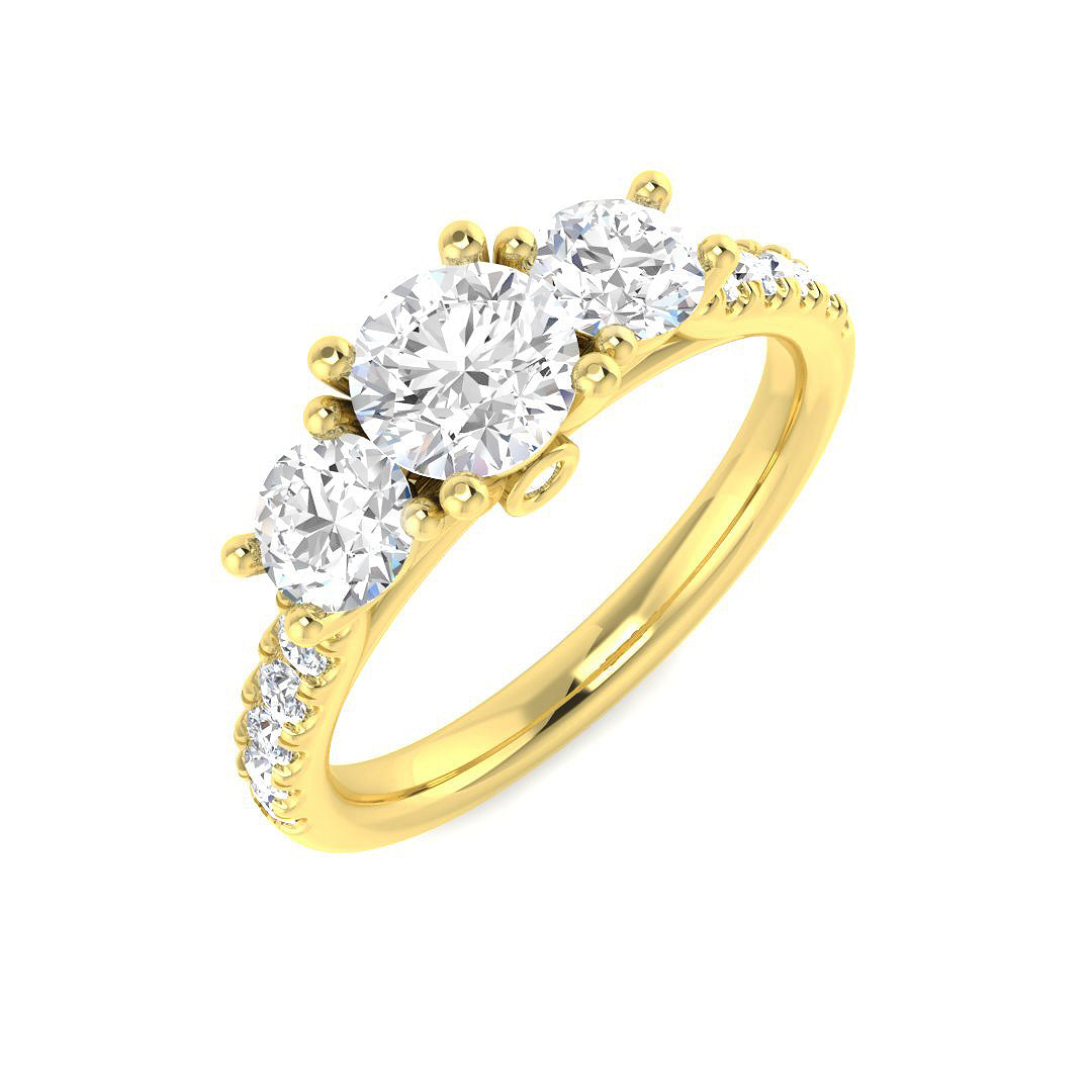 Three-Stone Diamond Engagement Ring in 10K/14K gold and platinum with certified lab-grown or natural diamonds