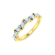 Aquamarine Half Eternity Ring with Marquise Diamonds - Gold & in 10K/14K gold and platinum with certified lab-grown or natural diamonds