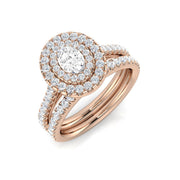 Oval Double Halo Diamond Ring 1ct in 10K/14K gold and platinum with certified lab-grown or natural diamonds