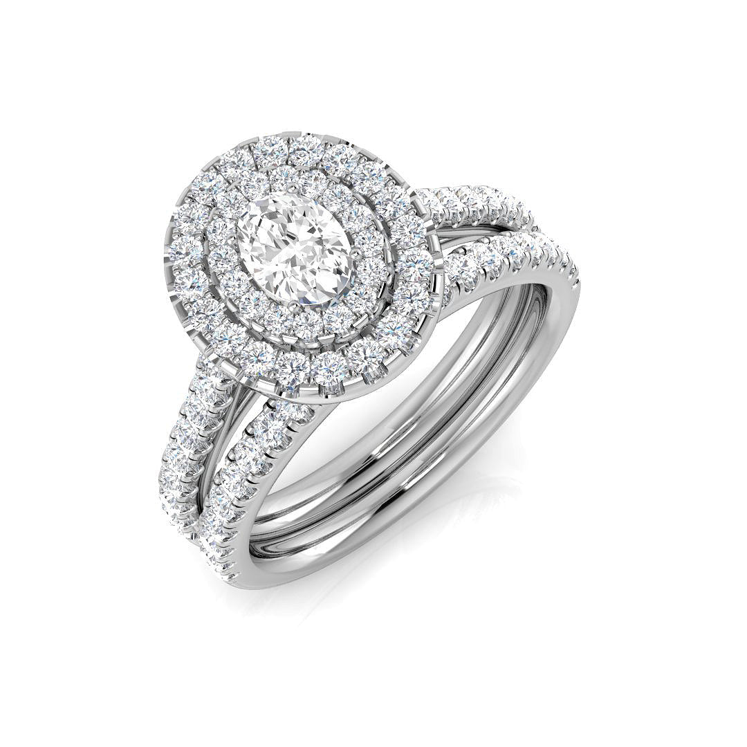 Oval Double Halo Diamond Ring 1ct in 10K/14K gold and platinum with certified lab-grown or natural diamonds