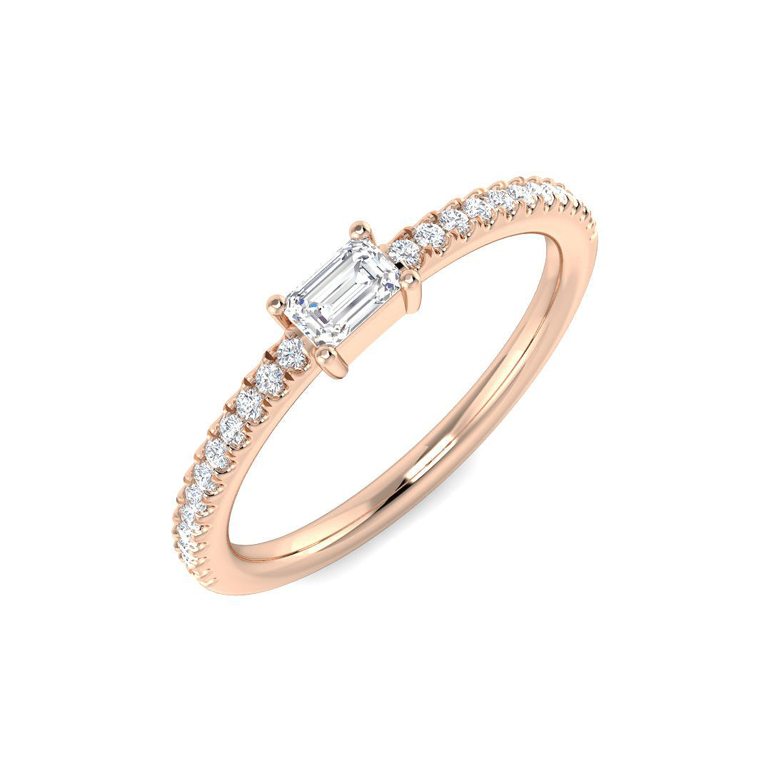 Baguette Diamond Solitaire Ring with Round Side Stones in 10K/14K gold and platinum with certified lab-grown or natural diamonds