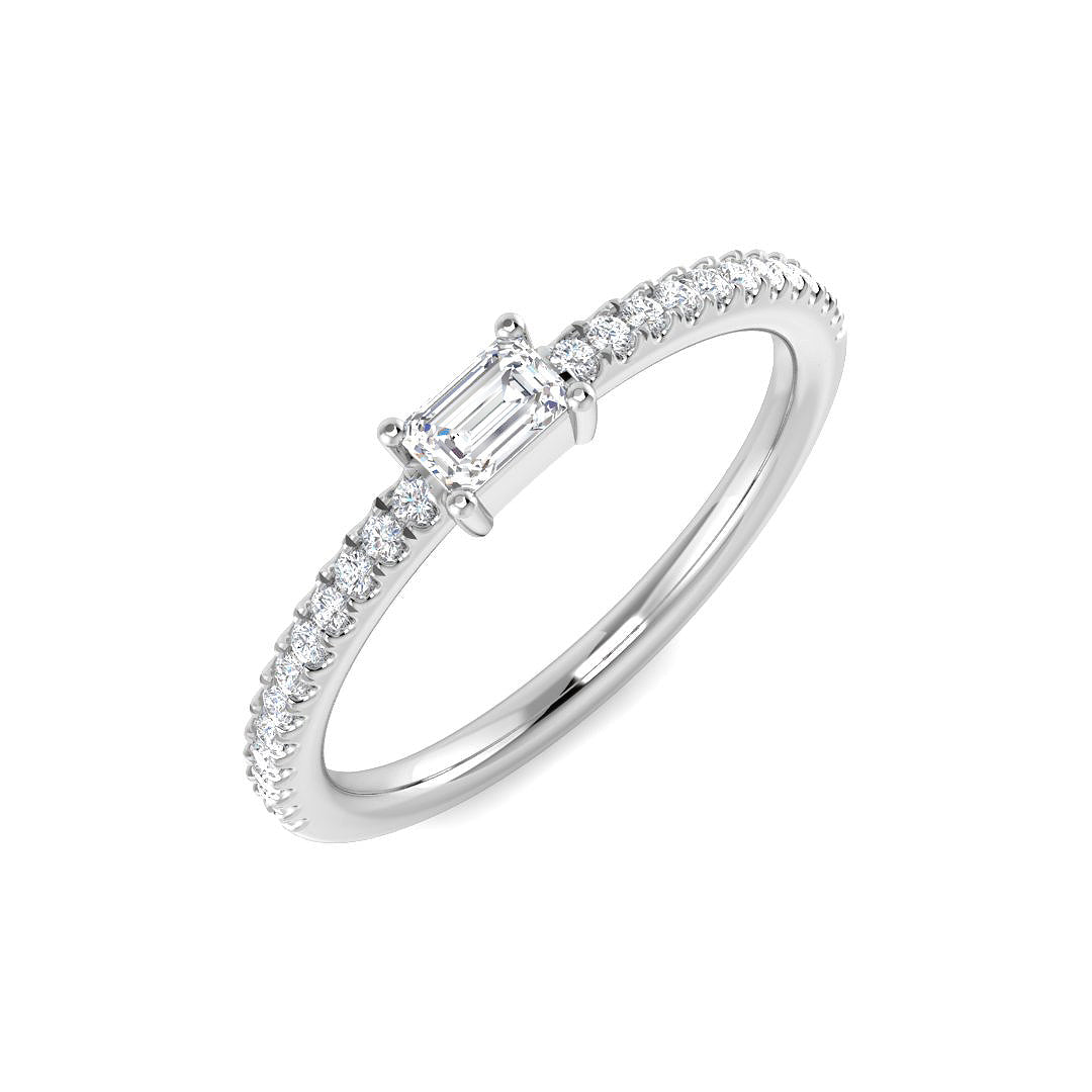 Baguette Diamond Solitaire Ring with Round Side Stones in 10K/14K gold and platinum with certified lab-grown or natural diamonds