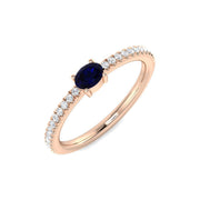 Oval Blue Sapphire Solitaire Ring with Diamond Side Stones in 10K/14K gold and platinum with certified lab-grown or natural diamonds