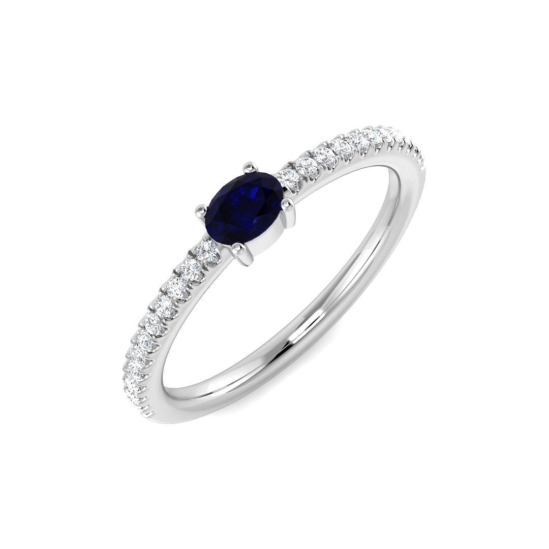Oval Blue Sapphire Solitaire Ring with Diamond Side Stones in 10K/14K gold and platinum with certified lab-grown or natural diamonds