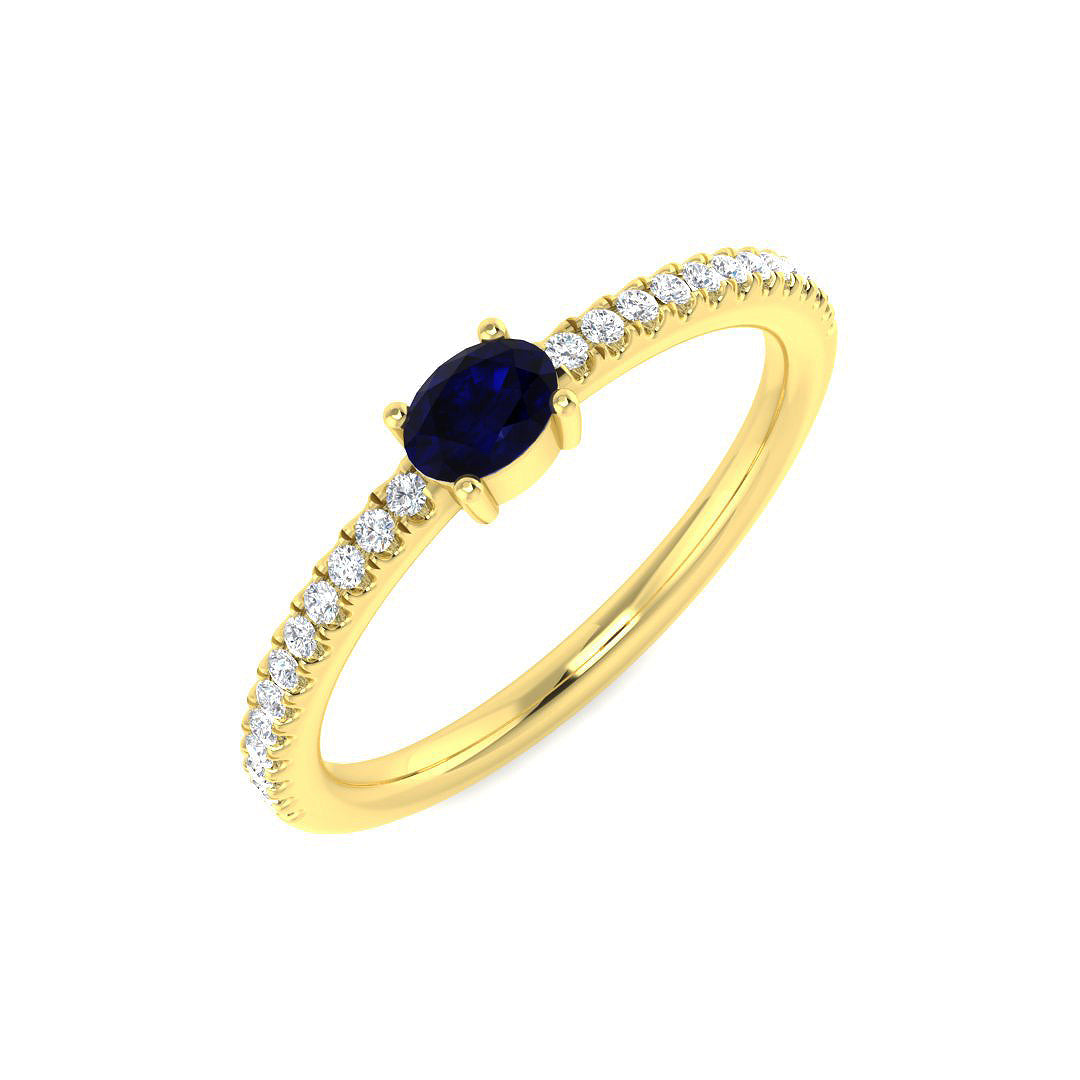 Oval Blue Sapphire Solitaire Ring with Diamond Side Stones in 10K/14K gold and platinum with certified lab-grown or natural diamonds