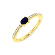 Oval Blue Sapphire Solitaire Ring with Diamond Side Stones in 10K/14K gold and platinum with certified lab-grown or natural diamonds