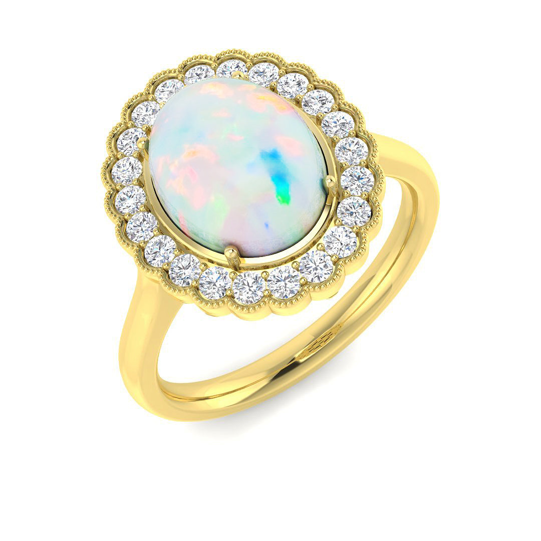 Diamond Regas Opal Ring in 10K/14K gold and platinum with certified lab-grown or natural diamonds