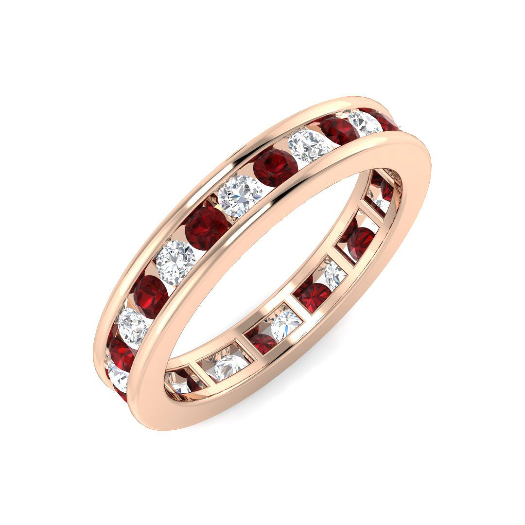 Garnet Eternity Band with Round Diamonds in 10K/14K gold and platinum with certified lab-grown or natural diamonds