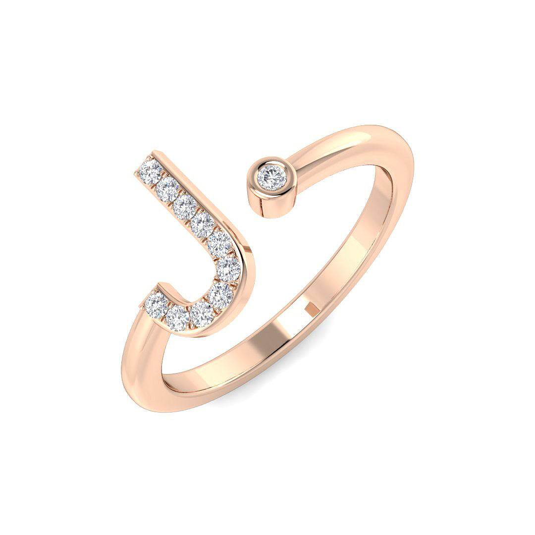 Lab & Natural Diamond J Initial Ring in 10K/14K gold and platinum with certified lab-grown or natural diamonds