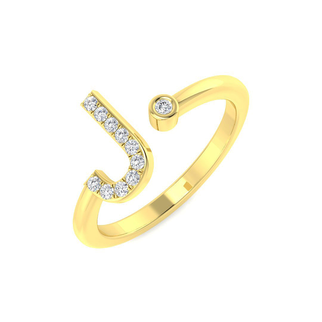 Lab & Natural Diamond J Initial Ring in 10K/14K gold and platinum with certified lab-grown or natural diamonds
