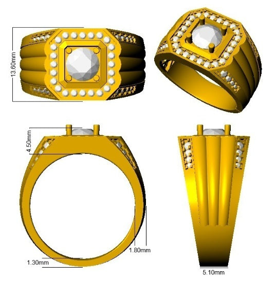 Men’s Square Diamond Halo Ring in in 10K/14K gold and platinum with certified lab-grown or natural diamonds
