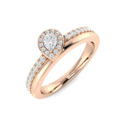 Pear Diamond Halo Engagement Ring in 10K/14K gold and platinum with certified lab-grown or natural diamonds