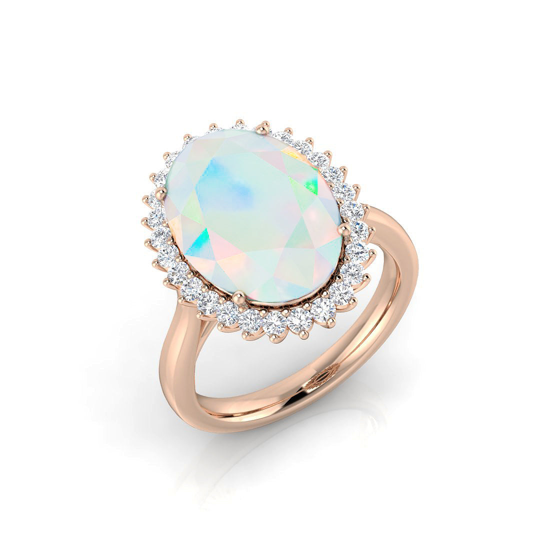 Opal Diamond Halo Ring in 10K/14K gold and platinum with certified lab-grown or natural diamonds