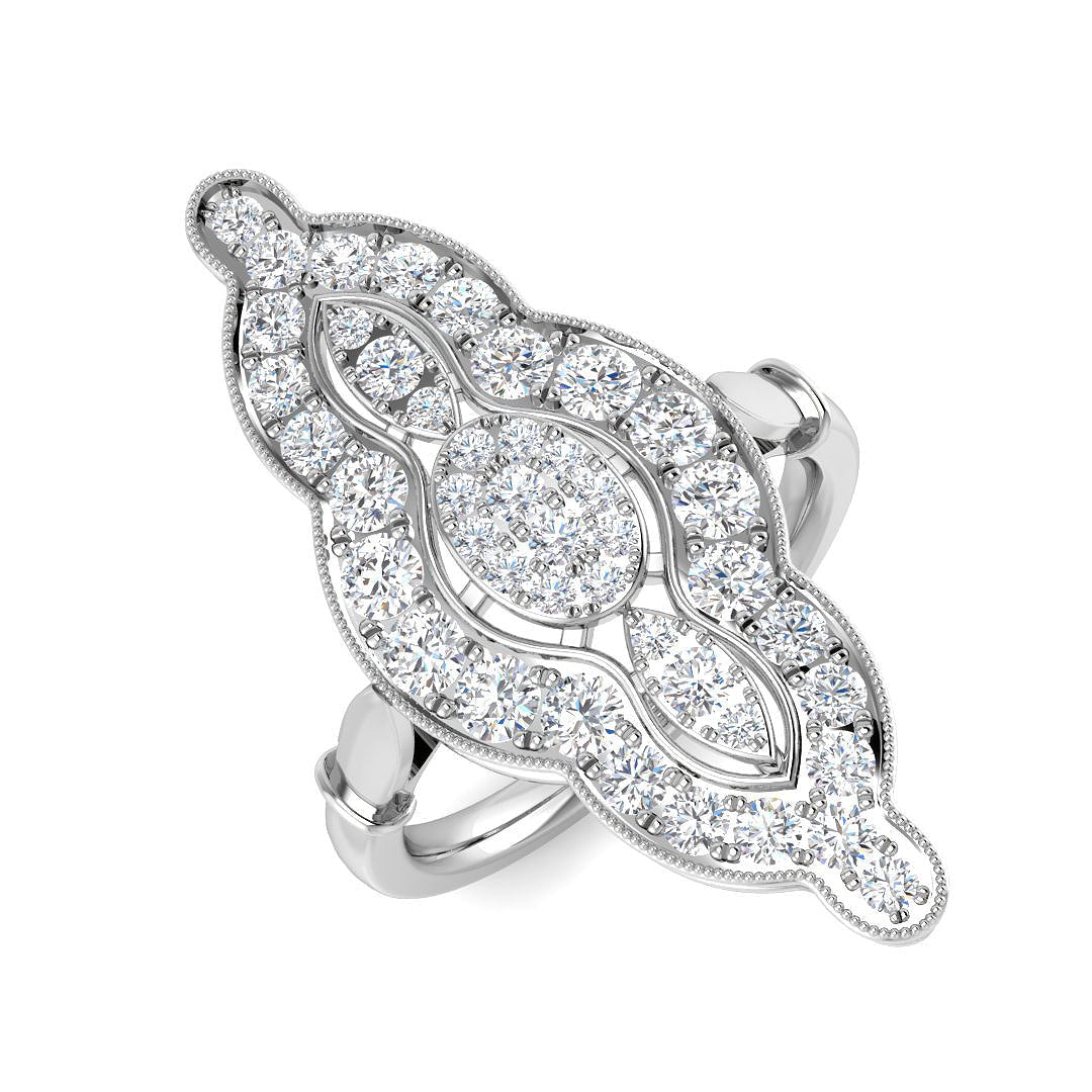 Vintage Elongated Cluster Diamond Ring 1.25ct in 10K/14K gold and platinum with certified lab-grown or natural diamonds