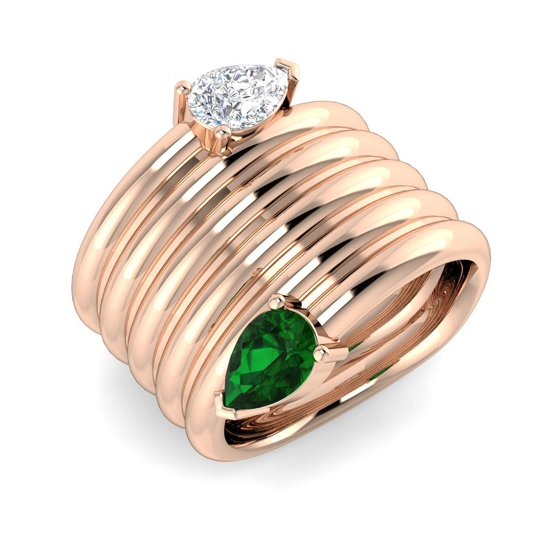 Pear Cut Emerald Two Stone Ring Natural Diamond Ring in 10K/14K gold and platinum with certified lab-grown or natural diamonds
