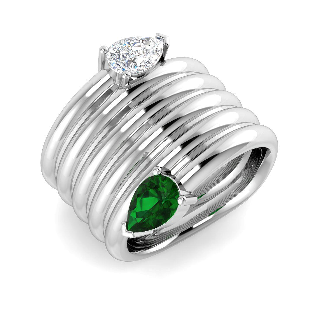 Pear Cut Emerald Two Stone Ring Natural Diamond Ring in 10K/14K gold and platinum with certified lab-grown or natural diamonds