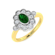 Oval Cut Emerald Halo Ring with Cluster Diamond in 10K/14K gold and platinum with certified lab-grown or natural diamonds