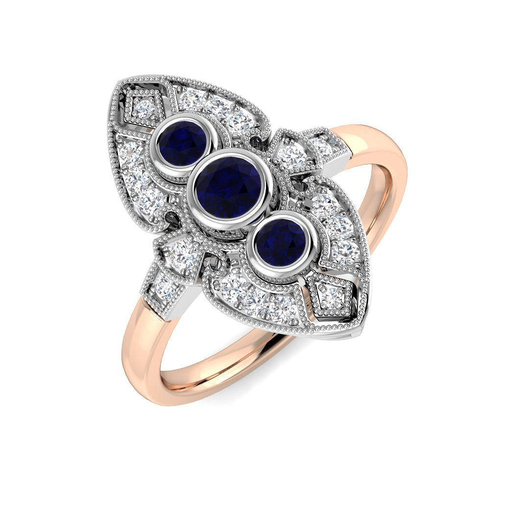 Diamond Besfakt Blue Sapphire Ring in 10K/14K gold and platinum with certified lab-grown or natural diamonds