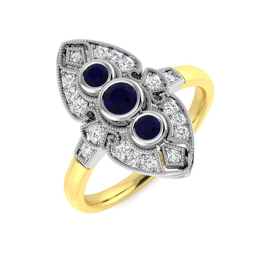 Diamond Besfakt Blue Sapphire Ring in 10K/14K gold and platinum with certified lab-grown or natural diamonds