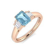 Emerald Cut Aquamarine Ring with Baguette Diamonds - UK Hallmarked in 10K/14K gold and platinum with certified lab-grown or natural diamonds