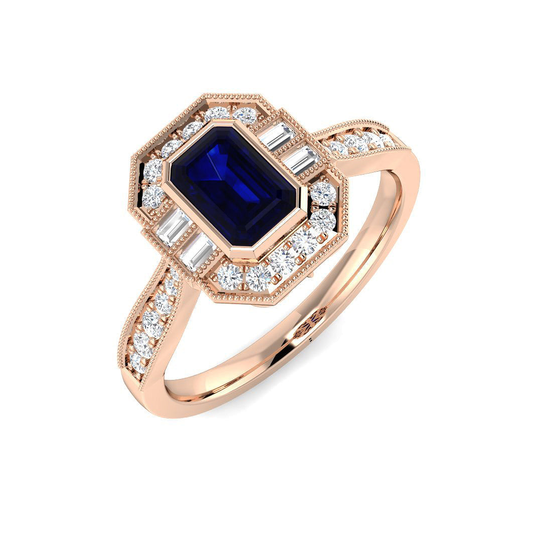 Diamond bubbee Blue Sapphire Ring in 10K/14K gold and platinum with certified lab-grown or natural diamonds