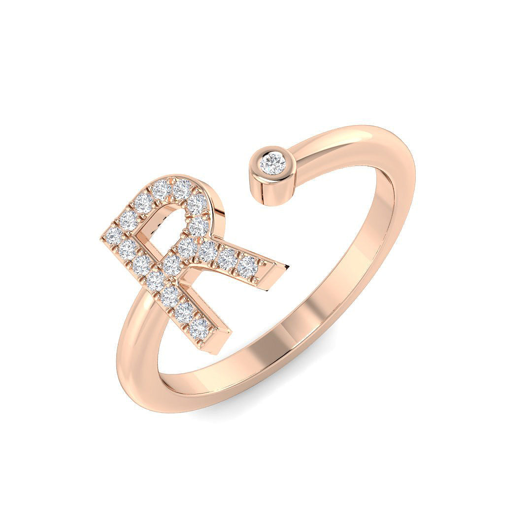 Lab & Natural Round Diamond “R” Initial Ring in 10K/14K gold and platinum with certified lab-grown or natural diamonds