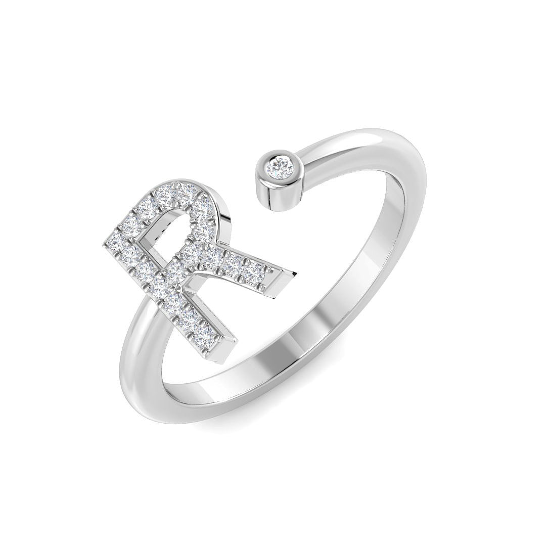 Lab & Natural Round Diamond “R” Initial Ring in 10K/14K gold and platinum with certified lab-grown or natural diamonds