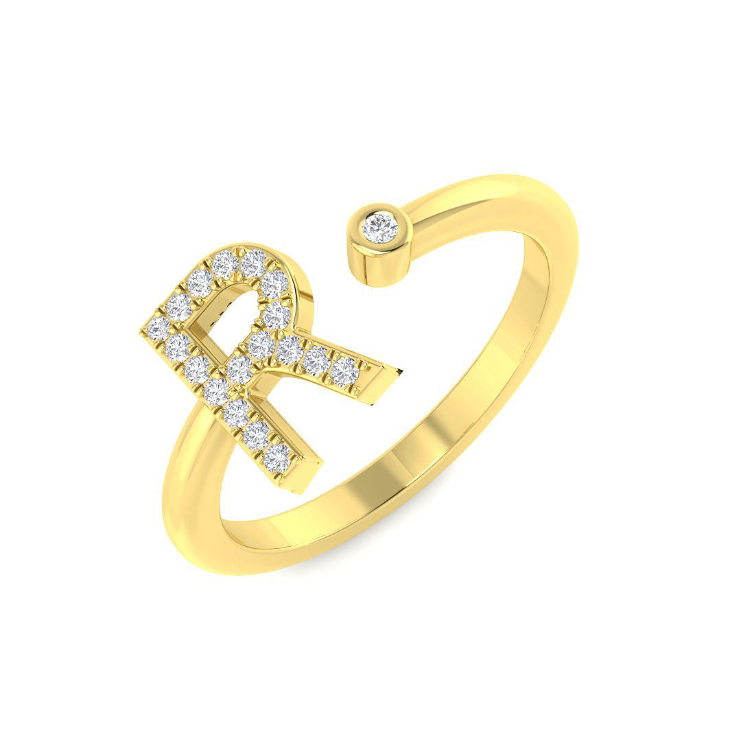 Lab & Natural Round Diamond “R” Initial Ring in 10K/14K gold and platinum with certified lab-grown or natural diamonds