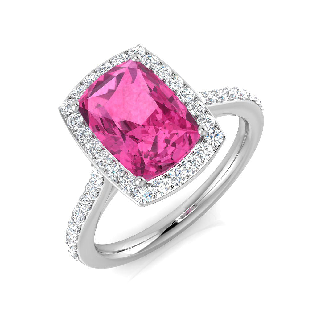Diamond Harpebdeb Pink Sapphire Ring in 10K/14K gold and platinum with certified lab-grown or natural diamonds