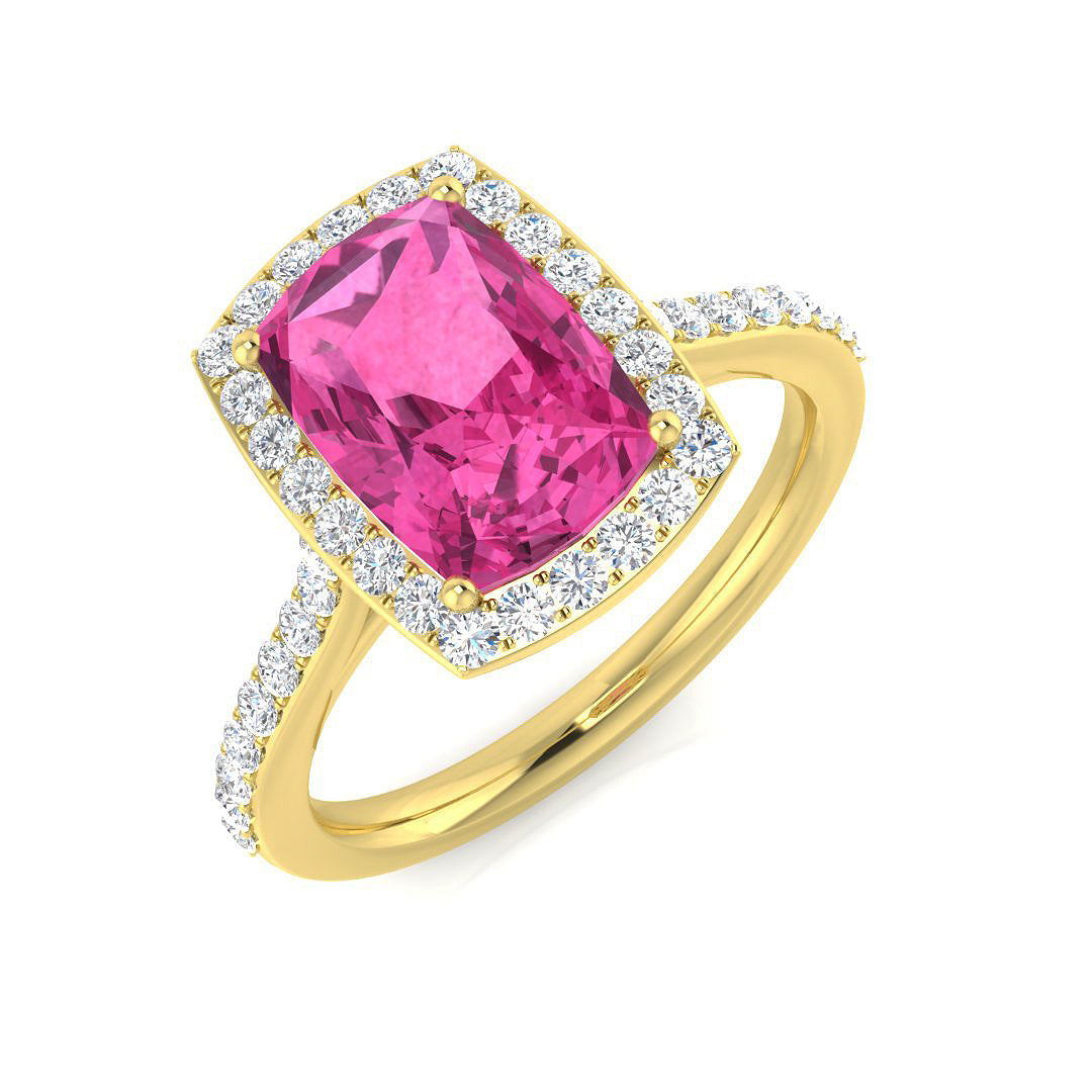 Diamond Harpebdeb Pink Sapphire Ring in 10K/14K gold and platinum with certified lab-grown or natural diamonds