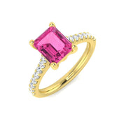 Pink Sapphire Engagement Ring with Diamond Pave Band in 10K/14K gold and platinum with certified lab-grown or natural diamonds
