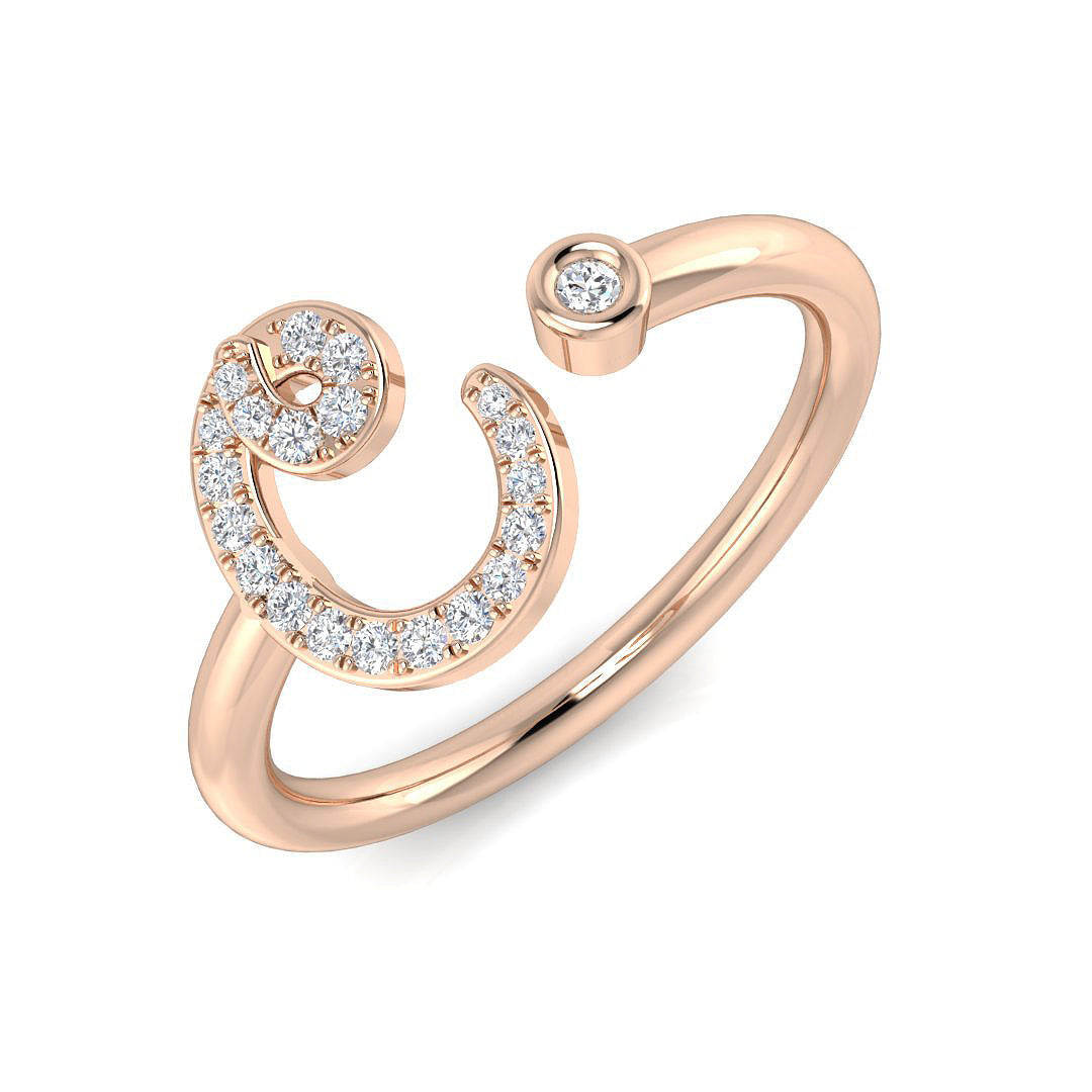 Pavé Diamond C Initial Ring 0.15ct in 10K/14K gold and platinum with certified lab-grown or natural diamonds