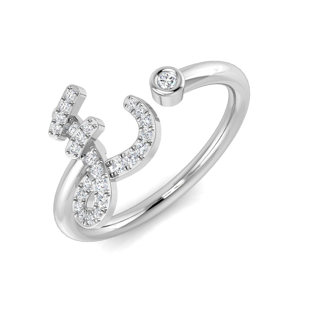 Pavé Diamond E Initial Ring 0.15ct in 10K/14K gold and platinum with certified lab-grown or natural diamonds