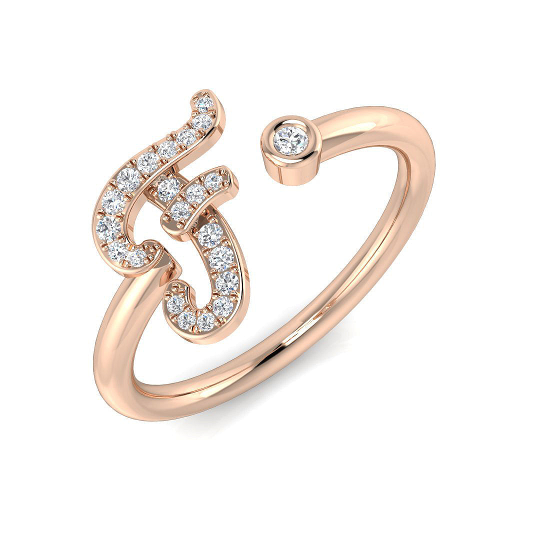 Diamond F Initial Ring 0.10ct in 10K/14K gold and platinum with certified lab-grown or natural diamonds