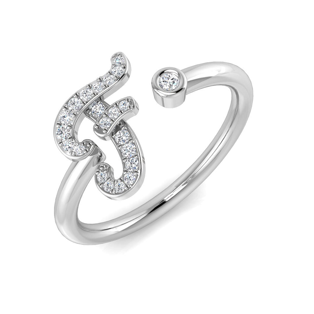 Diamond F Initial Ring 0.10ct in 10K/14K gold and platinum with certified lab-grown or natural diamonds