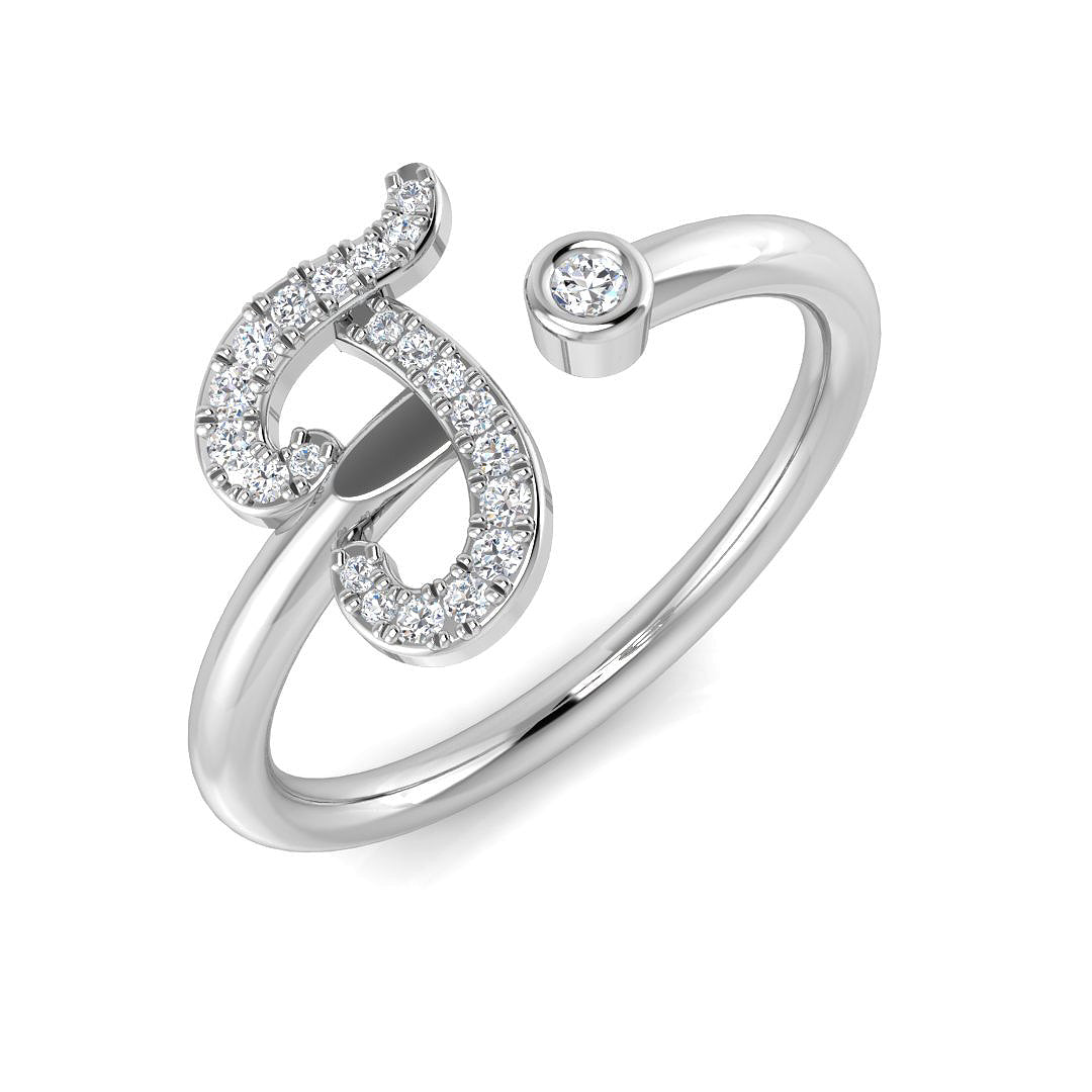 Pavé Diamond J Initial Ring 0.15ct in 10K/14K gold and platinum with certified lab-grown or natural diamonds