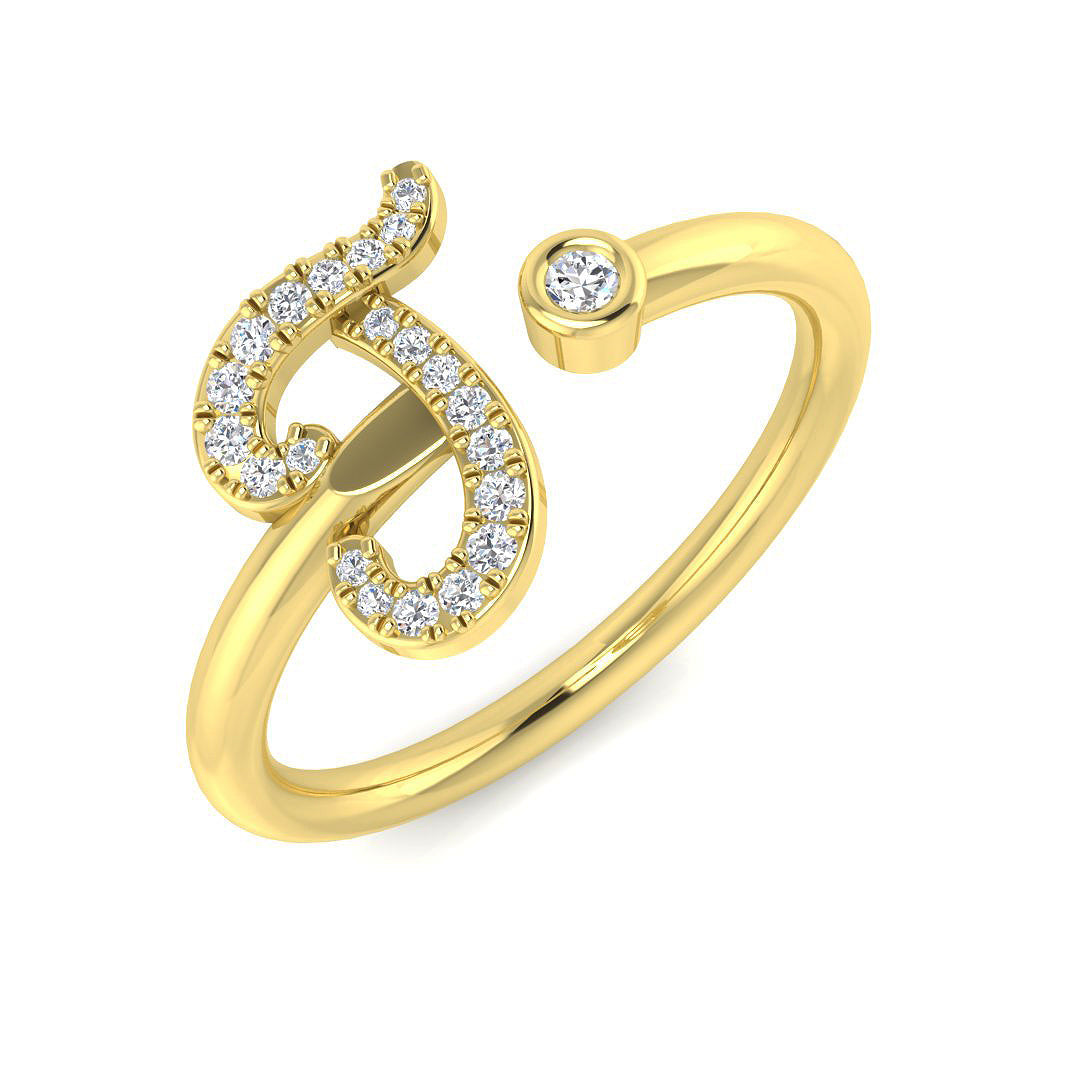 Pavé Diamond J Initial Ring 0.15ct in 10K/14K gold and platinum with certified lab-grown or natural diamonds