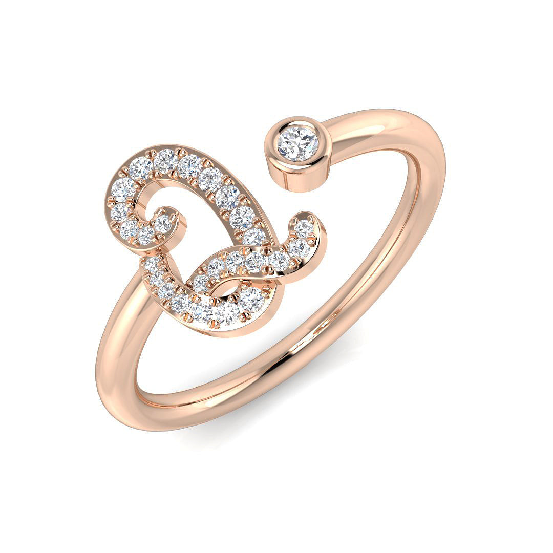 Diamond Q Initial Ring 0.10ct with Pavé Stones in 10K/14K gold and platinum with certified lab-grown or natural diamonds